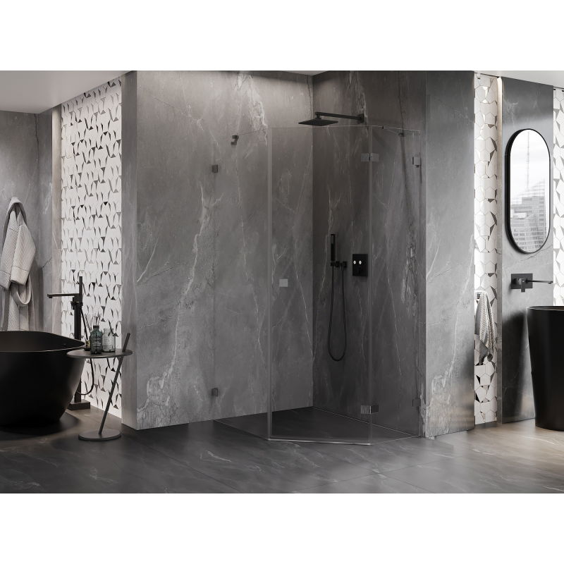 Mexen Lunar dešimties šonų dušo kabina, pasisukanti dešinė 80 x 90 cm, permatoma, šlifuota pilka - 831-080P-090L-66-00-P