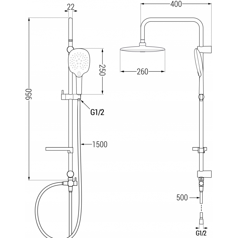 Mexen X22 vonios dušo kolonėlė, chromas - 798222291-00