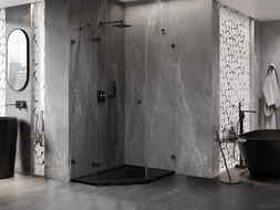 Mexen Lunar penkiakampė dušo kabina su vyriais 80 x 100 cm, permatoma, juoda - 831-080L-100P-70-00-L