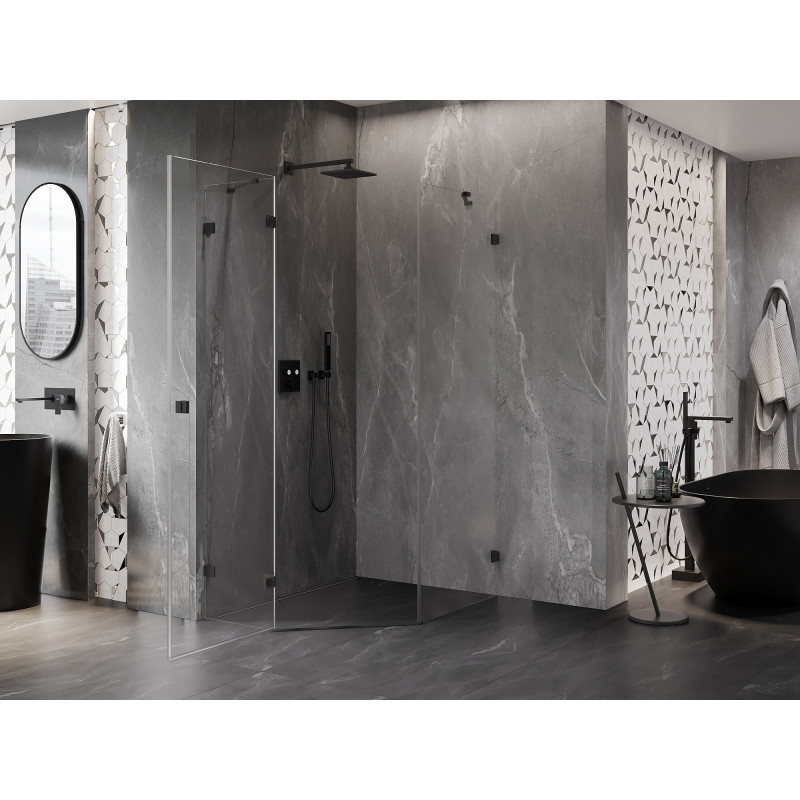 Mexen Lunar penkiakampė kairinė dušo kabina 90 x 100 cm, skaidri, juoda - 831-090L-100P-70-00-L