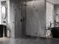 Mexen Lunar penkiakampė dušo kabina, atveriama duris, kairė 90 x 100 cm, permatomas, juodas - 831-090L-100P-70-00-L