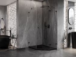 Mexen Lunar penkiakampė dešinė dušo kabina 90 x 100 cm, skaidrus, juoda - 831-090P-100L-70-00-P