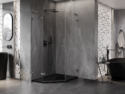 Mexen Lunar L penkiakampis dušo kabina su varstomosiomis durimis, kairinė, 90 x 100 cm, permatoma, ginklų metalas