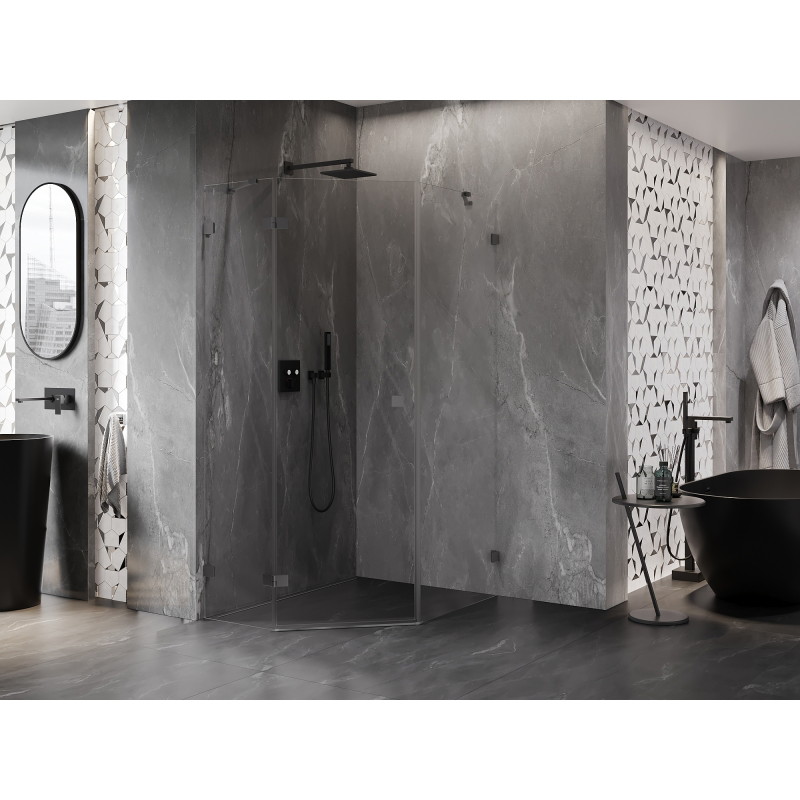 Mexen Lunar penkiakampė, atveriama kairė dušo kabina 90 x 100 cm, permatoma, gun metal - 831-090L-100P-95-00-L