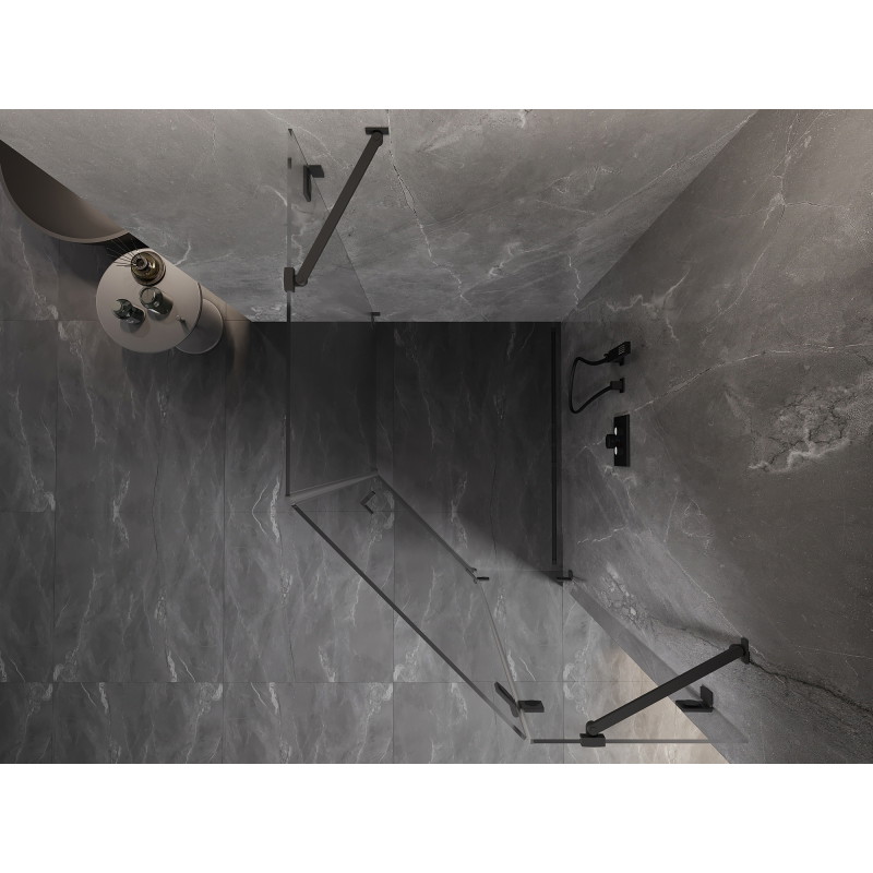 Mexen Lunar penkiakampė dušo kabina su atsidarančiomis dešinėmis durimis 80 x 90 cm, skaidri, gun metal