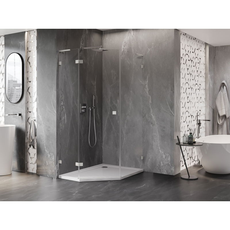 Mexen Lunar L penkiakampė dušo kabina, varstoma kairinė 80 x 90 cm, skaidri, šlifuotas nikelis - 831L-080L-090P-97-00-L