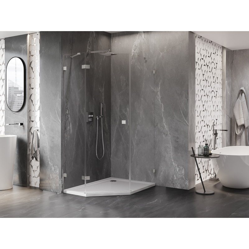 Mexen Lunar penkiakampė dušo kabina, varstoma kairė 80 x 90 cm, skaidri, šlifuotas nikelis - 831-080L-090P-97-00-L