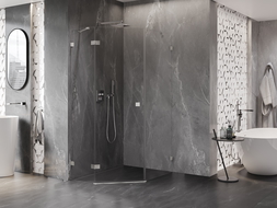 Mexen Lunar penkiakampė stiklinė dušo kabina su varstomomis durimis, kairė 90 x 100 cm, skaidri, šlifuotas nikelis