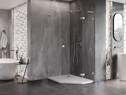 Mexen Lunar L penkiakampė dušo kabina atveriama dešinė 80 x 90 cm, skaidri, šlifuotas nikelis - 831L-080P-090L-97-00-P