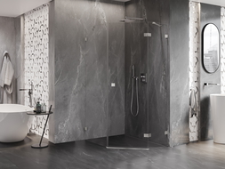 Mexen Lunar dušo kabina penkiakampė atveriama dešinė 80 x 100 cm, skaidri, šveistas nikelis - 831-080P-100L-97-00-P