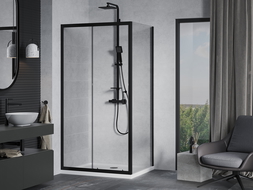 Mexen Apia stumdoma dušo kabina 90 x 80 cm, Skaidrus, Juoda + dušo padėklas Flat, Balta- 840-090-080-70-00-4010B