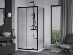 Mexen Apia stumetrinė dušo kabina 100 x 90 cm, skaidri, juoda + Flat padėklas, baltas - 840-100-090-70-00-4010B