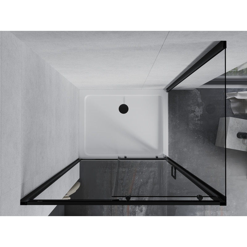 Mexen Apia ištraukiama dušo kabina 130 x 80 cm, skaidri, juoda + Flat dušo padėklas, baltas - 840-130-080-70-00-4010B