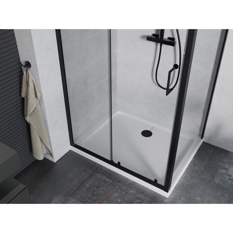 Mexen Apia stumdomas dušo kabina 140 x 90 cm, permatomas, juodas + Flat padėklas, baltas - 840-140-090-70-00-4010B