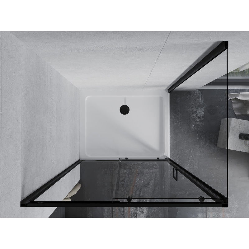 Mexen Apia stumdomas dušo kabinas 140 x 100 cm, skaidrus, juodas + plokščia dušo padėklas, baltas - 840-140-100-70-00-4010B