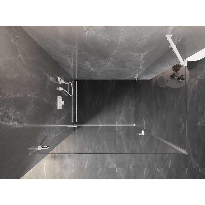 Mexen Lunar-B kairiosios pusės lenktas dušo kabinas 100 x 90 cm, permatomas, baltas - 832-100-090-20-00-L