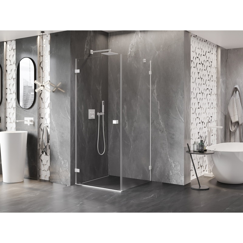 Mexen Lunar-B kairiamosios durys dušo kabina kairė 100 x 100 cm, skaidri, balta - 832-100-100-20-00-L