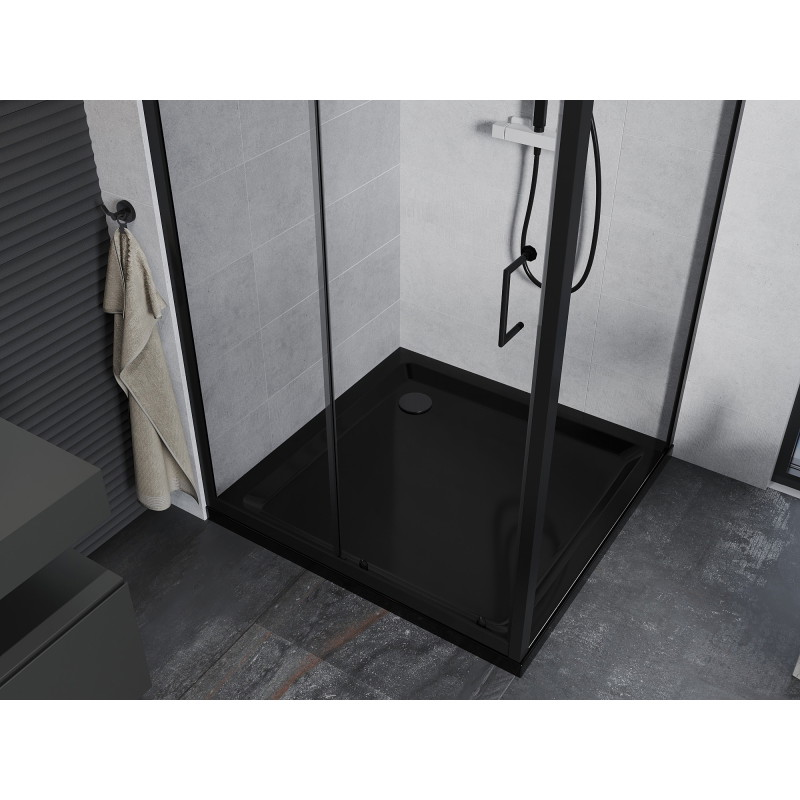 Mexen Apia 90 x 90 cm stumdomas dušo kabina, skaidri, juoda + plokščia dušo padėklas, juodas - 840-090-090-70-00-4070B