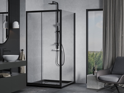 Mexen Apia 90 x 90 cm stumdomas dušo kabina, skaidri, juoda + plokščia dušo padėklas, juodas - 840-090-090-70-00-4070B