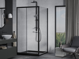 Mexen Apia 90 x 90 cm stumdomas dušo kabina, skaidri, juoda + plokščia dušo padėklas, juodas - 840-090-090-70-00-4070B