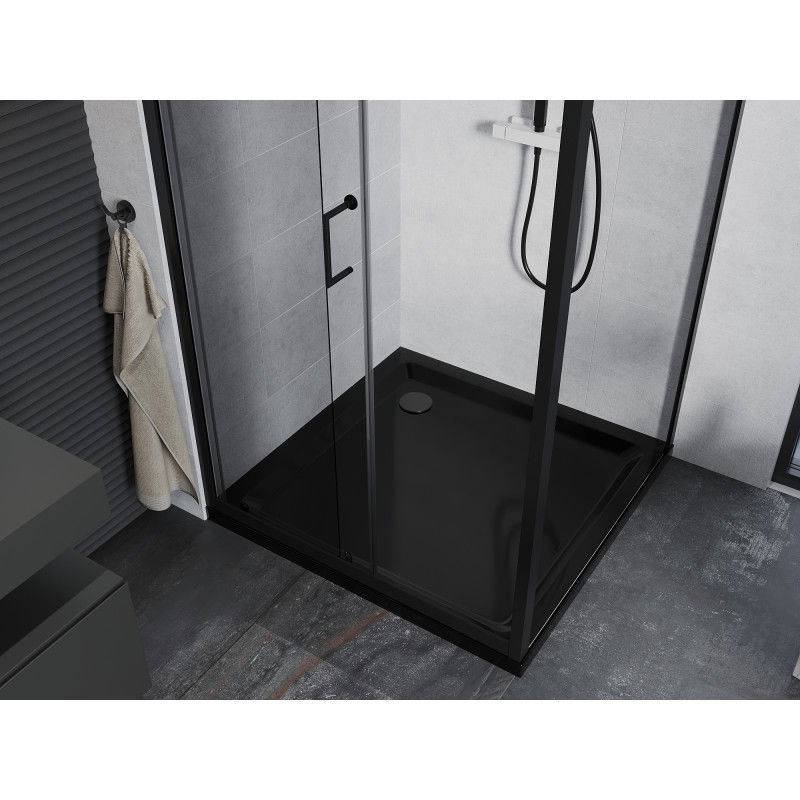 Mexen Apia stumdomas dušo kampas 90 x 90 cm, skaidrus, juodas + plokščias padėklas, juodas - 840-090-090-70-00-4070B