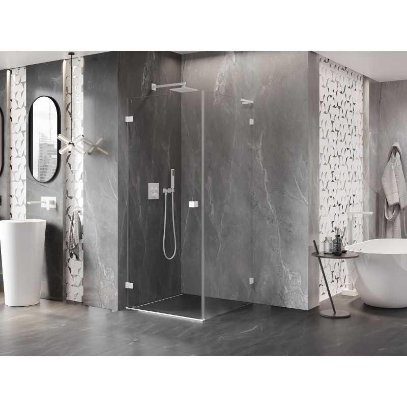 Mexen Lunar-B L 90 x 90 cm kairiosios pusės atveriama dušo kabina, skaidri, balta - 832L-090-090-20-00-L