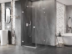 Mexen Lunar-B L 90 x 90 cm kairiosios pusės atveriama dušo kabina, skaidri, balta - 832L-090-090-20-00-L