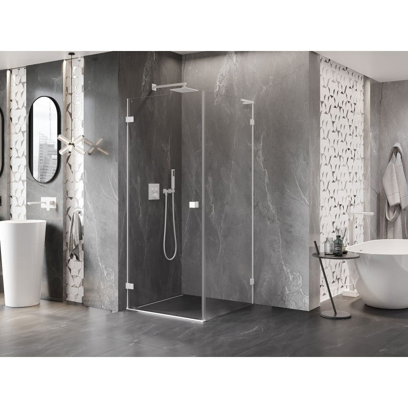 Mexen Lunar-B L kairios pusės dušo kabina 90 x 90 cm, permatoma, balta - 832L-090-090-20-00-L