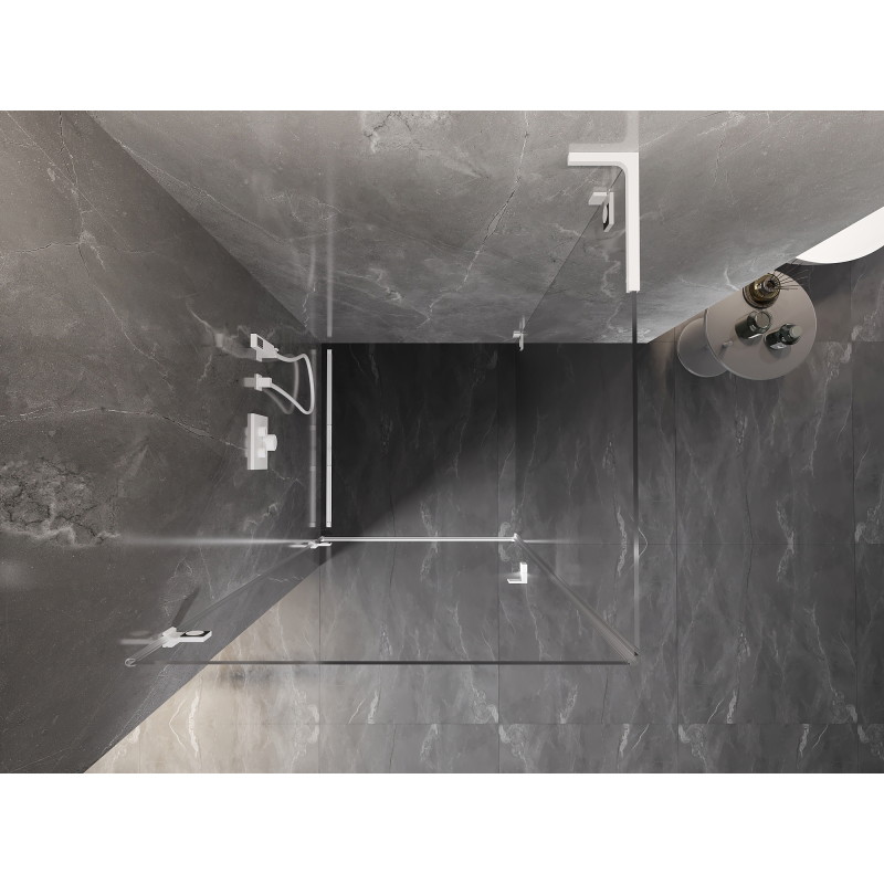 Mexen Lunar-B L 90 x 90 cm kairiosios pusės atveriama dušo kabina, skaidri, balta - 832L-090-090-20-00-L