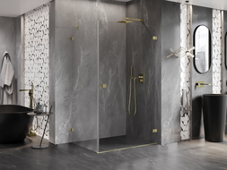 Mexen Lunar-B dešiniosios pusės dušo kabina 95 x 90 cm, skaidri, šlifuoto aukso - 832-095-090-55-00-P