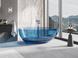Mexen Glass džinsinio stiliaus laisvai stovinti vonia, permatoma 170 x 85 cm, chromuotas kamštis - 58061708507