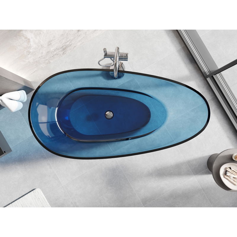 Mexen Glass džinsinio stiliaus laisvai stovinti vonia, permatoma 170 x 85 cm, chromuotas kamštis - 58061708507