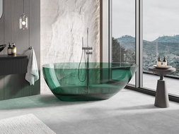 Mexen Glass teal laisvai stovinti permatoma vonia 170 x 85 cm, chromuotas kamštis - 58061708511