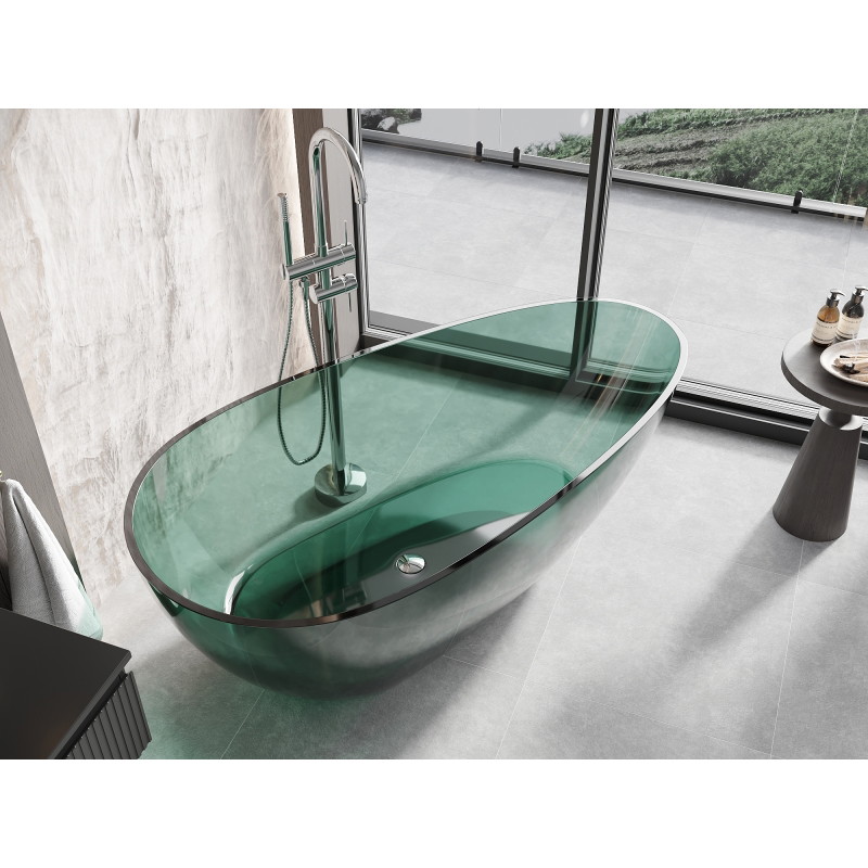 Mexen Glass Laisvai stovinti permatoma vonia 170 x 85 cm, žydra, chromuota kamštis - 58061708511