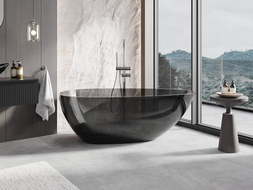 Mexen Glass juoda laisvai pastatoma vonia skaidri 170 x 85 cm, chromuotas dangtelis - 58061708513