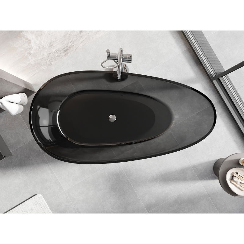 Mexen Glass juoda laisvai pastatoma vonia skaidri 170 x 85 cm, chromuotas dangtelis - 58061708513