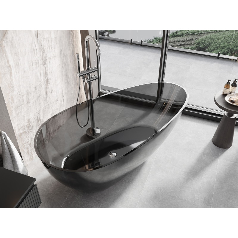 Mexen Glass skaidri laisvai stovinti vonia 160 x 80 cm, juoda, chromuotas kamštis - 58061608013
