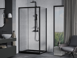 Mexen Apia stumdoma dušo kabina 140 x 80 cm, skaidri, juoda + Flat dušo padėklas, juodas - 840-140-080-70-00-4070B