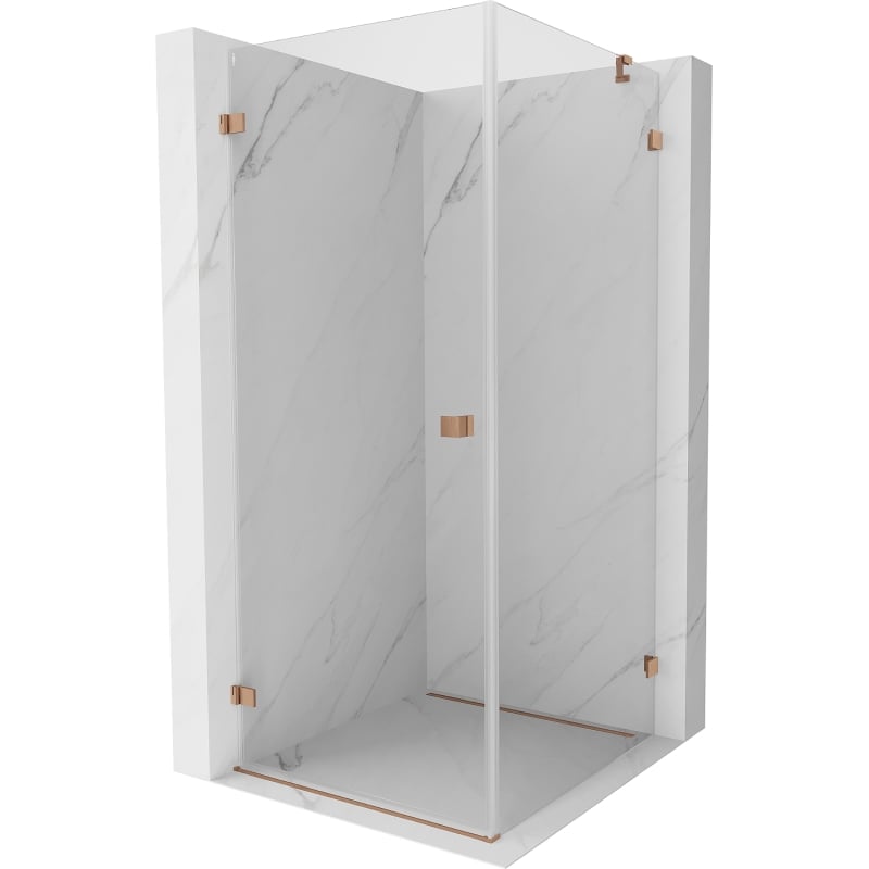 Mexen Lunar-B atidaroma kairioji dušo kabina 90 x 90 cm, permatomas, šlifuotas varis - 832-090-090-65-00-L