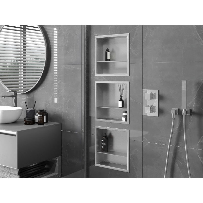 Mexen X-Wall-R įdėklų lentyna su apvadu ir lentyna 30 x 30 cm, inox - 1910303010S