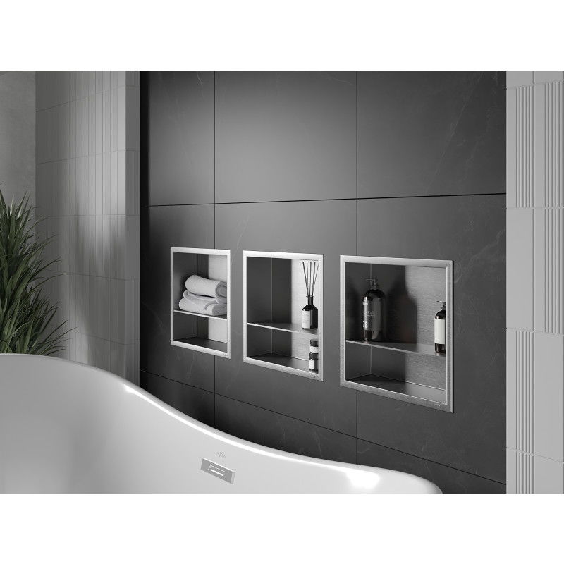 Mexen X-Wall-R įdėklų lentyna su apvadu ir lentyna 30 x 30 cm, inox - 1910303010S