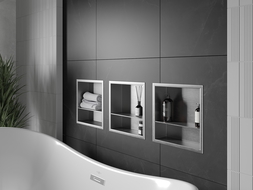 Mexen X-Wall-R įleidžiama lentyna su apsiuvimu ir lentynėle 30 x 30 cm, inox - 1910303010S
