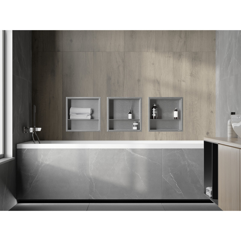 Mexen X-Wall-R nišinė lentynėlė su apykakle ir lentyna 30 x 30 cm, inox - 1910303010S