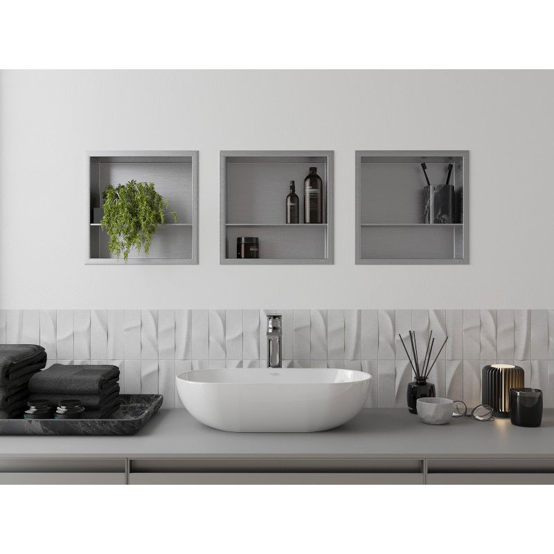 Mexen X-Wall-R įdėklų lentyna su apvadu ir lentyna 30 x 30 cm, inox - 1910303010S