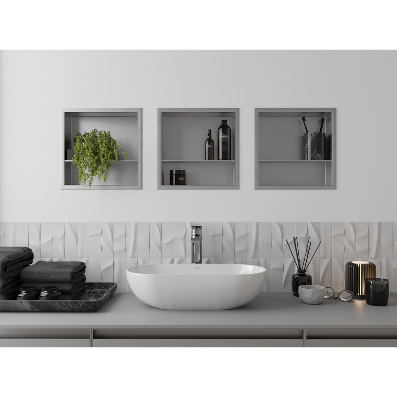 Mexen X-Wall-R nišinė lentynėlė su apykakle ir lentyna 30 x 30 cm, inox - 1910303010S