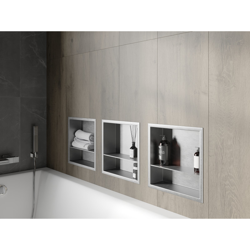 Mexen X-Wall-R nišinė lentynėlė su apykakle ir lentyna 30 x 30 cm, inox - 1910303010S