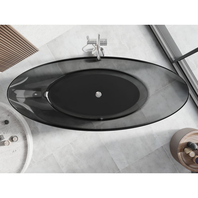 Mexen Vea juoda laisvai stovinti skaidri vonia 180 x 80 cm, chrominė išleidimo anga - 58091808013