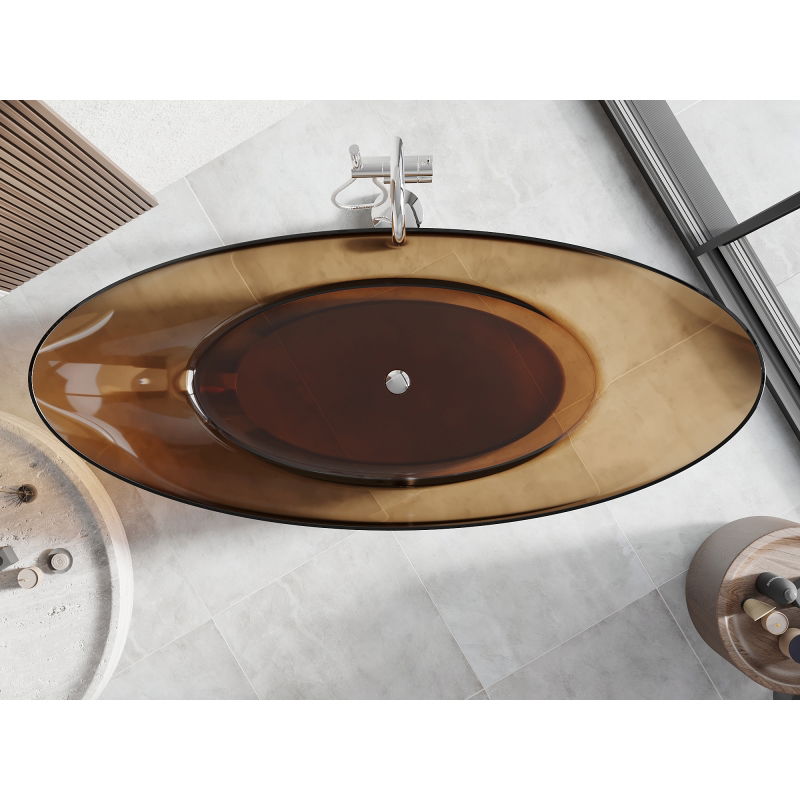 Mexen Vea earth vonia laisvai stovinti permatoma 180 x 80 cm, chromuotas kamštis - 58091808005