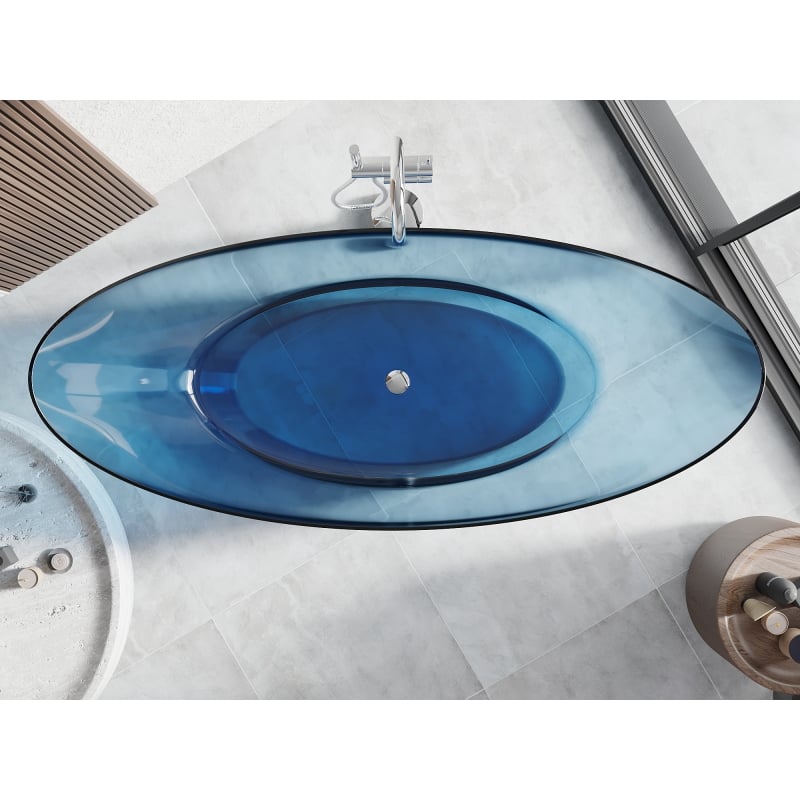 Mexen Vea denim laisvai pastatoma vonia permatoma 180 x 80 cm, chromuota kamštis - 58091808007