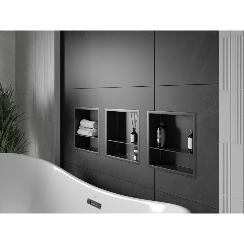 Mexen X-Wall-R nišinė lentyna su apvadu ir lentynėle 30 x 30 cm, juoda - 1970303010S